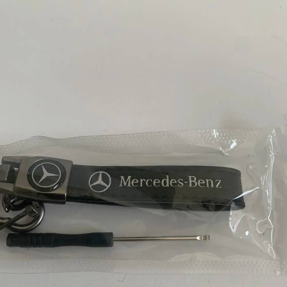 Mercedes Benz Genuine Leather Black Chrome Car Keychain Brand New